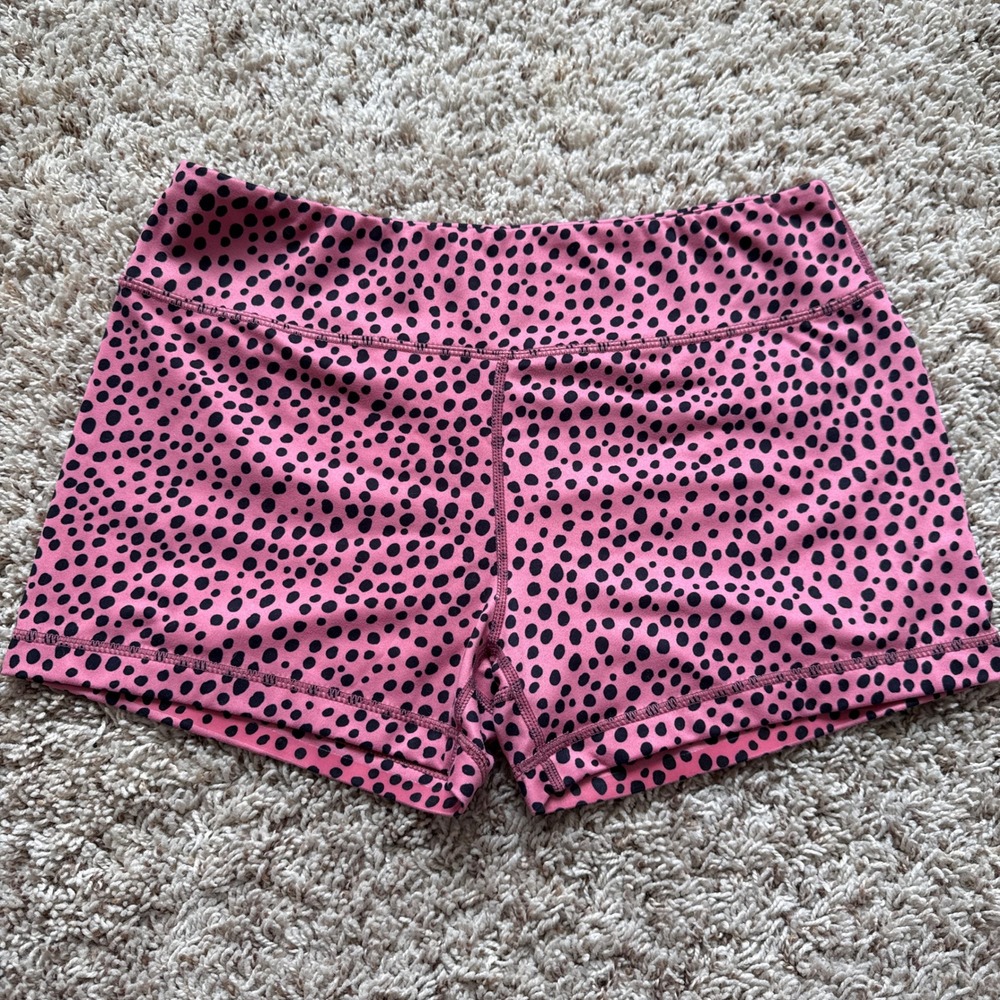 IAB MFG Pink Black Spotted Booty Shorts Large Dalmatian Print Athletic Workout